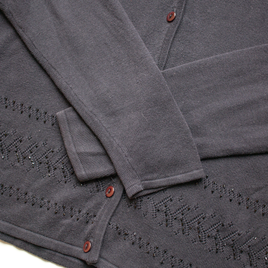 Black Beaded V-Neck Cotton-blend Cardigan Size Small
