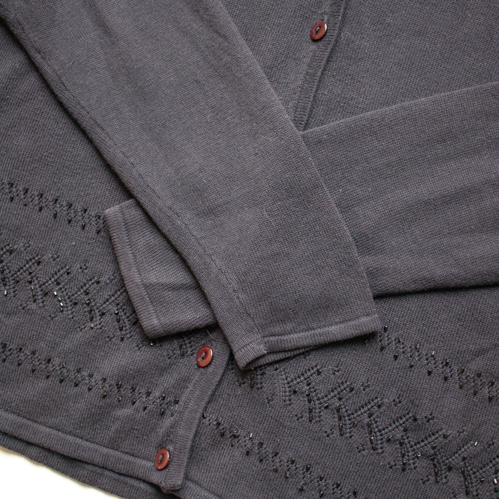 Black Beaded V-Neck Cotton-blend Cardigan Size Small
