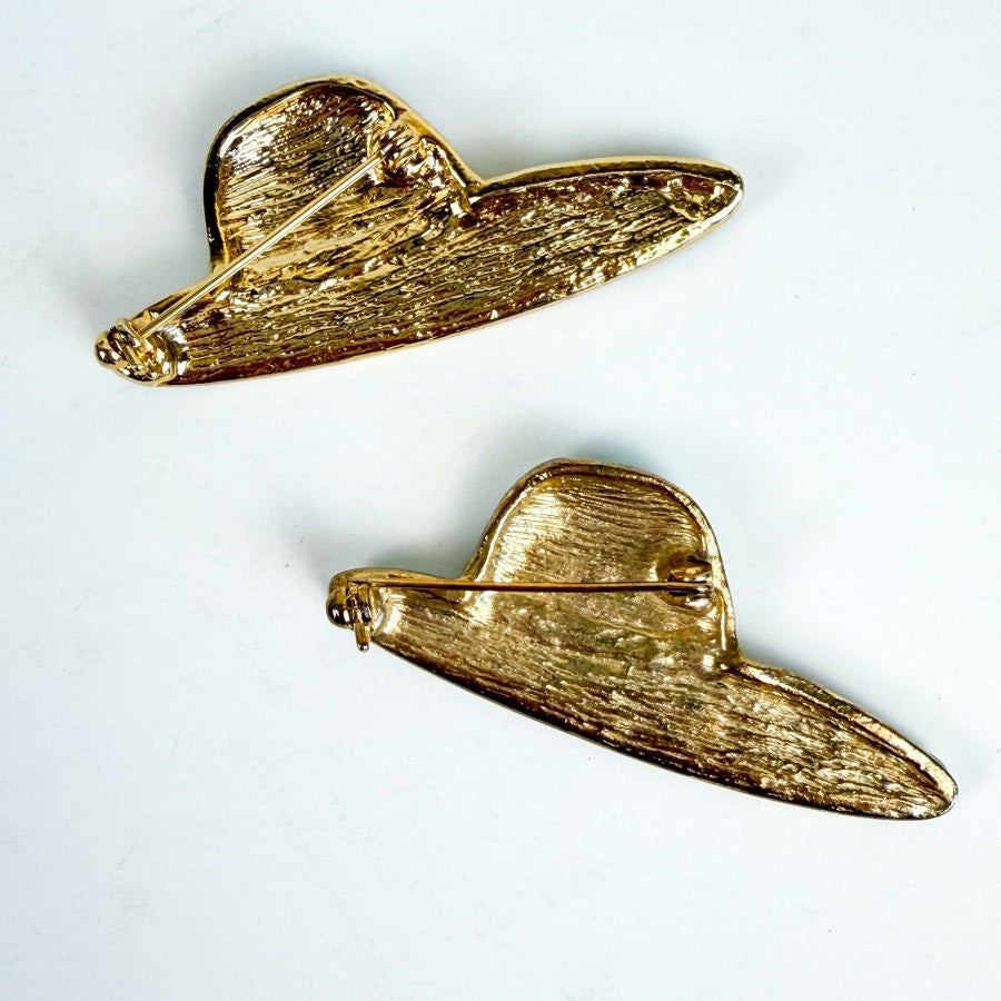 2 Blue Brooches Crystal and Hand Painted Enamel Hat Brooches