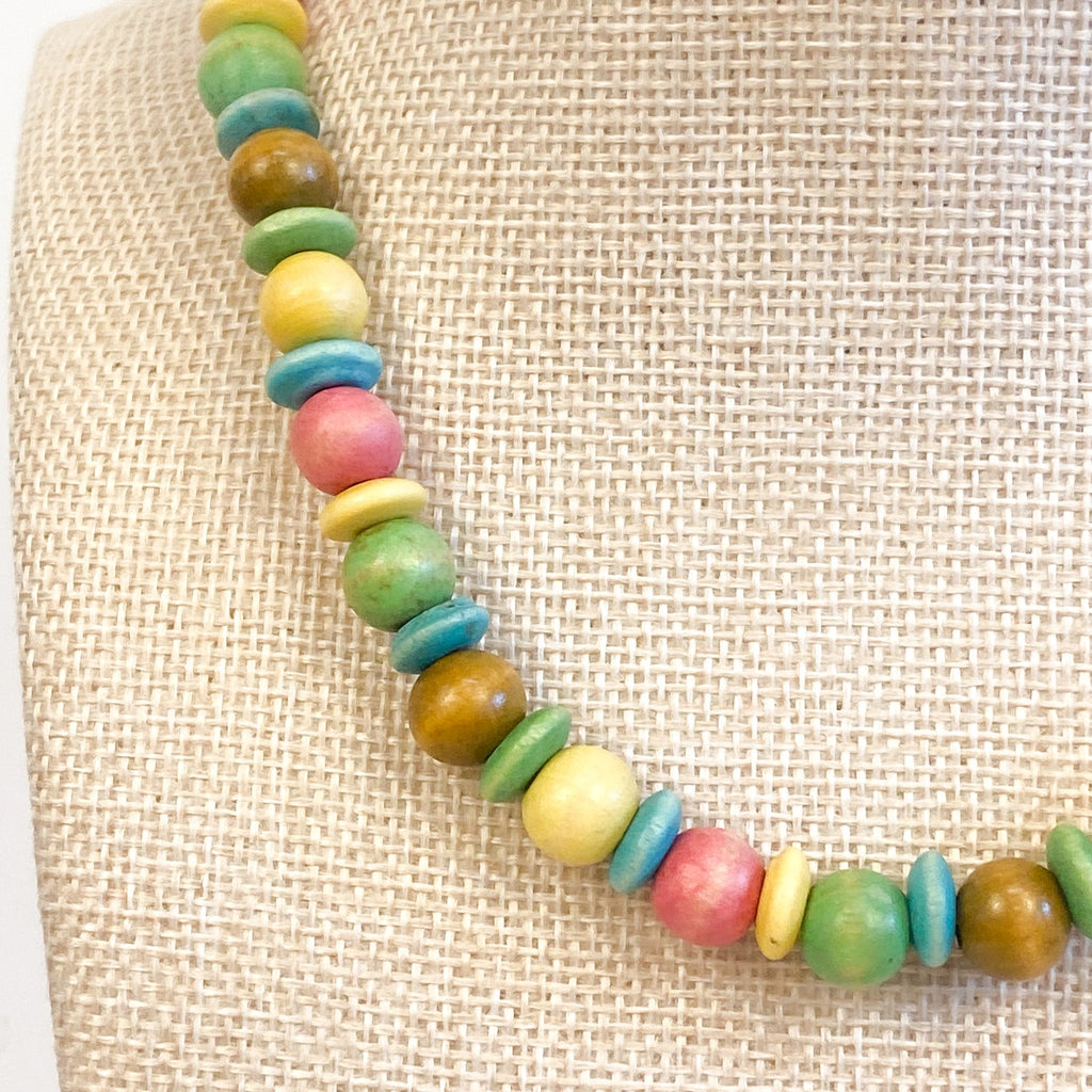 Wood Bead Colorful Statement Necklace
