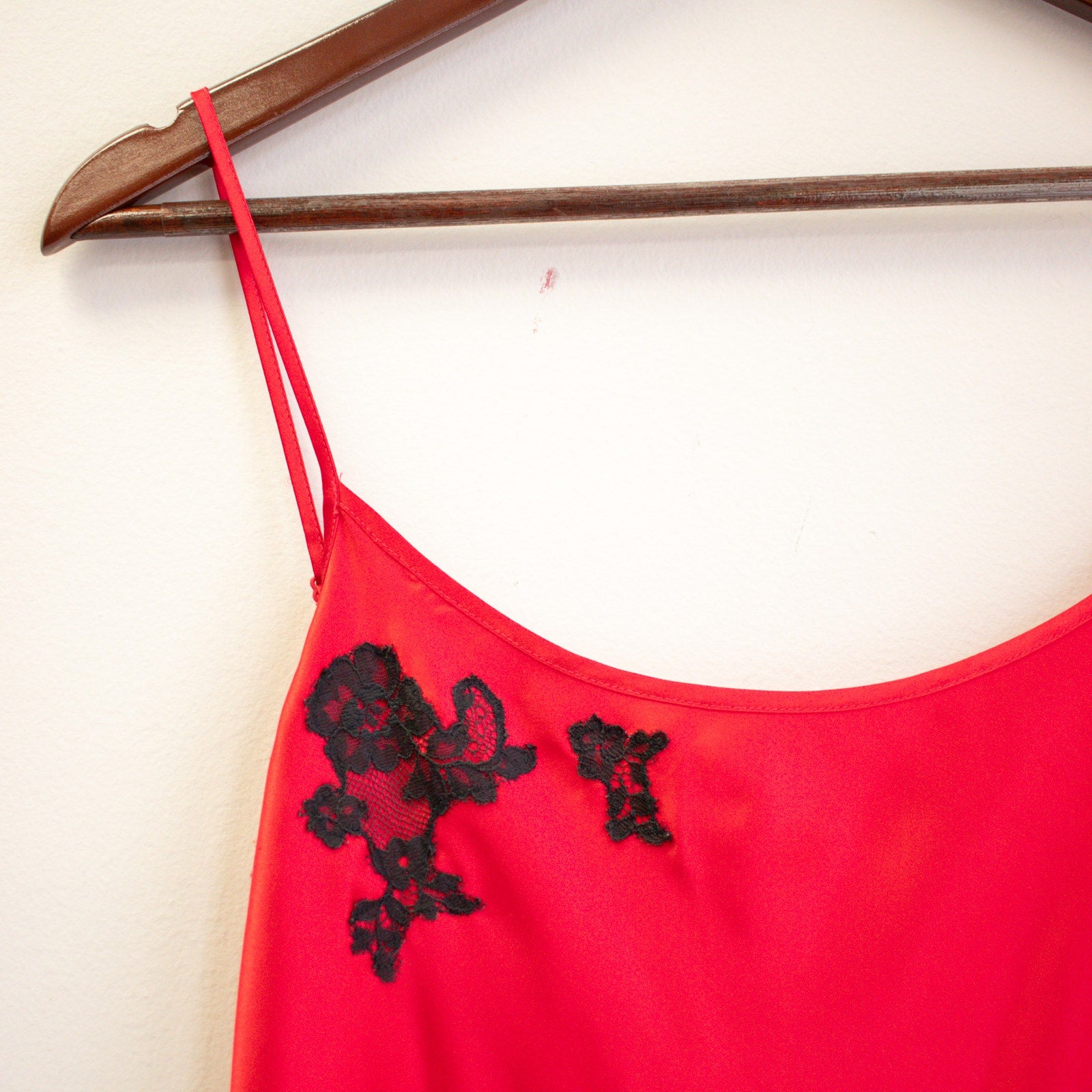 Victoria's Secret Red and Black Lace Satin Nighty Pajamas Size Medium