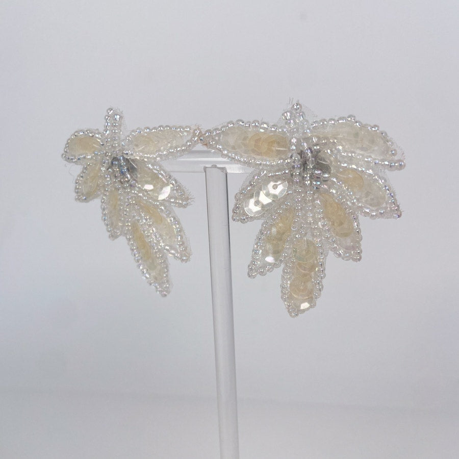 Sequin and bead leaf earrings