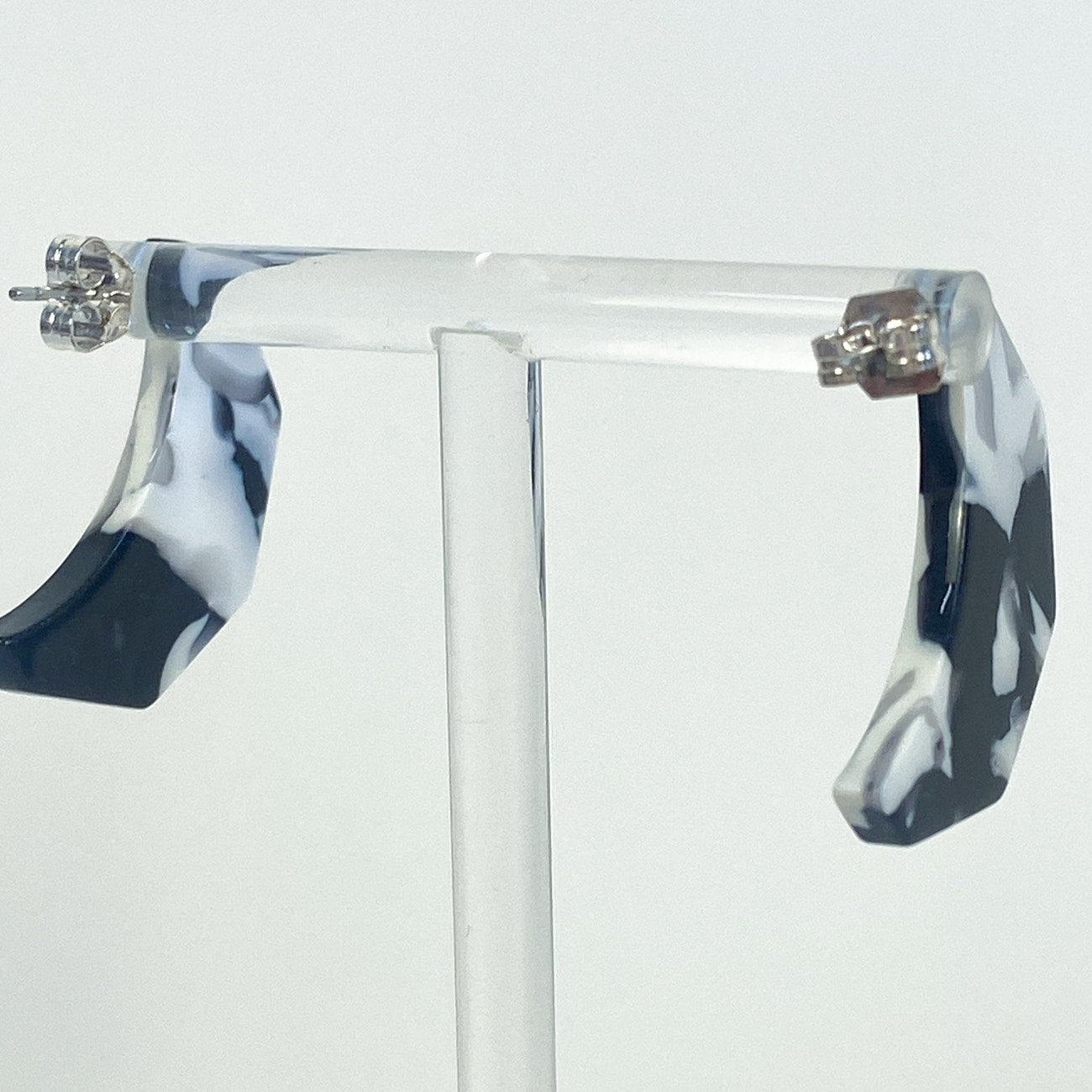 Vintage Acetate 80s Earrings Push Back Black and White Cow Print