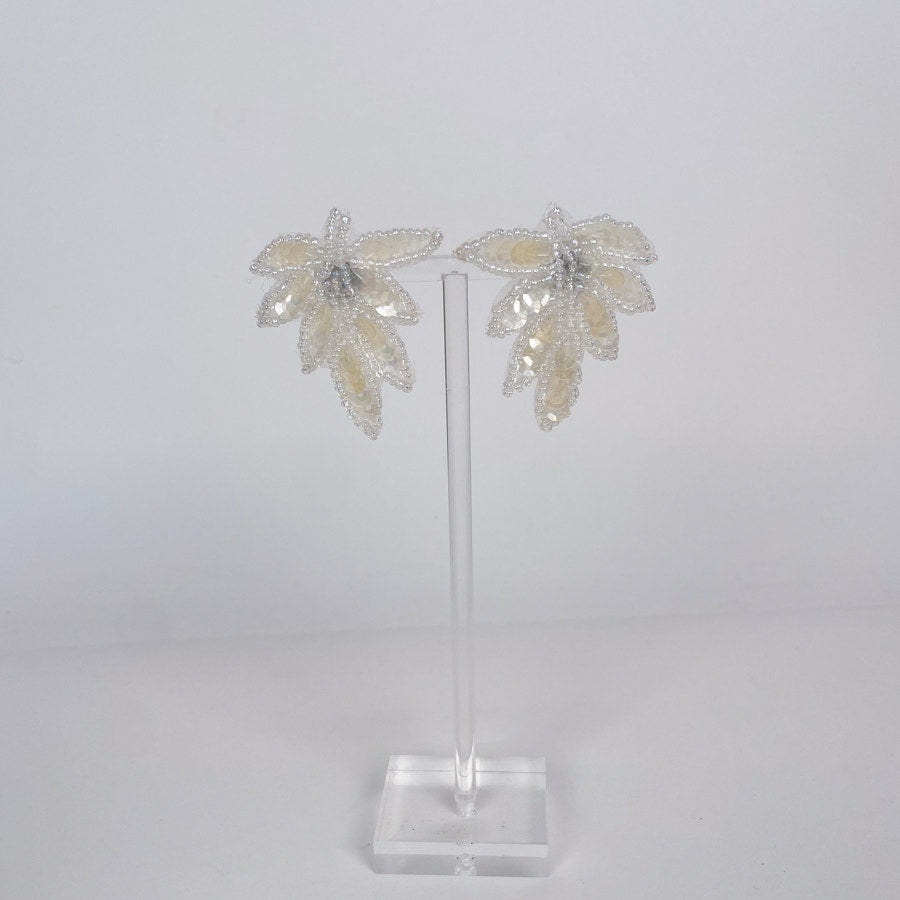 Sequin and bead leaf earrings