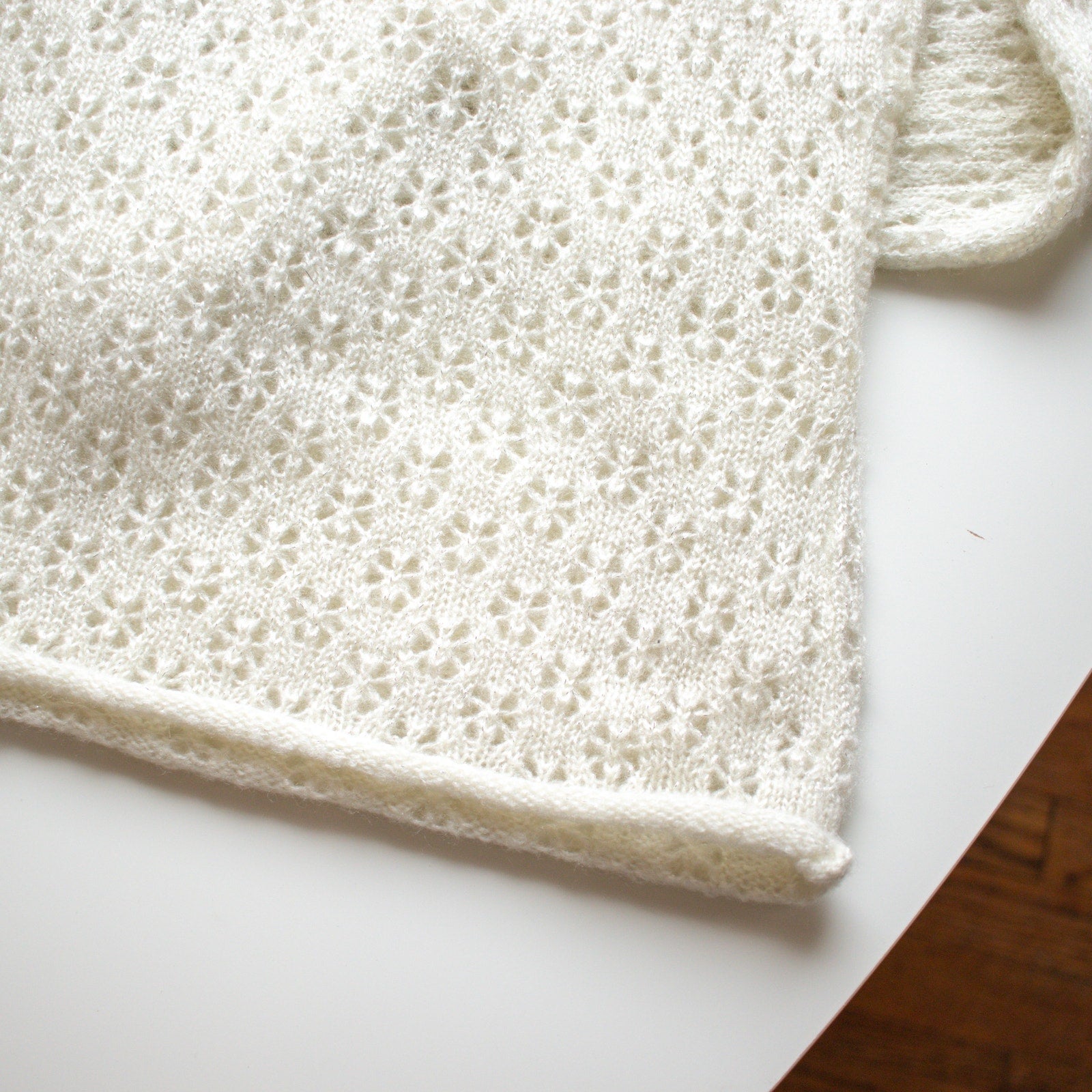 Vintage Cream Bell Sleeve Open Knit Wrap Top Size Large