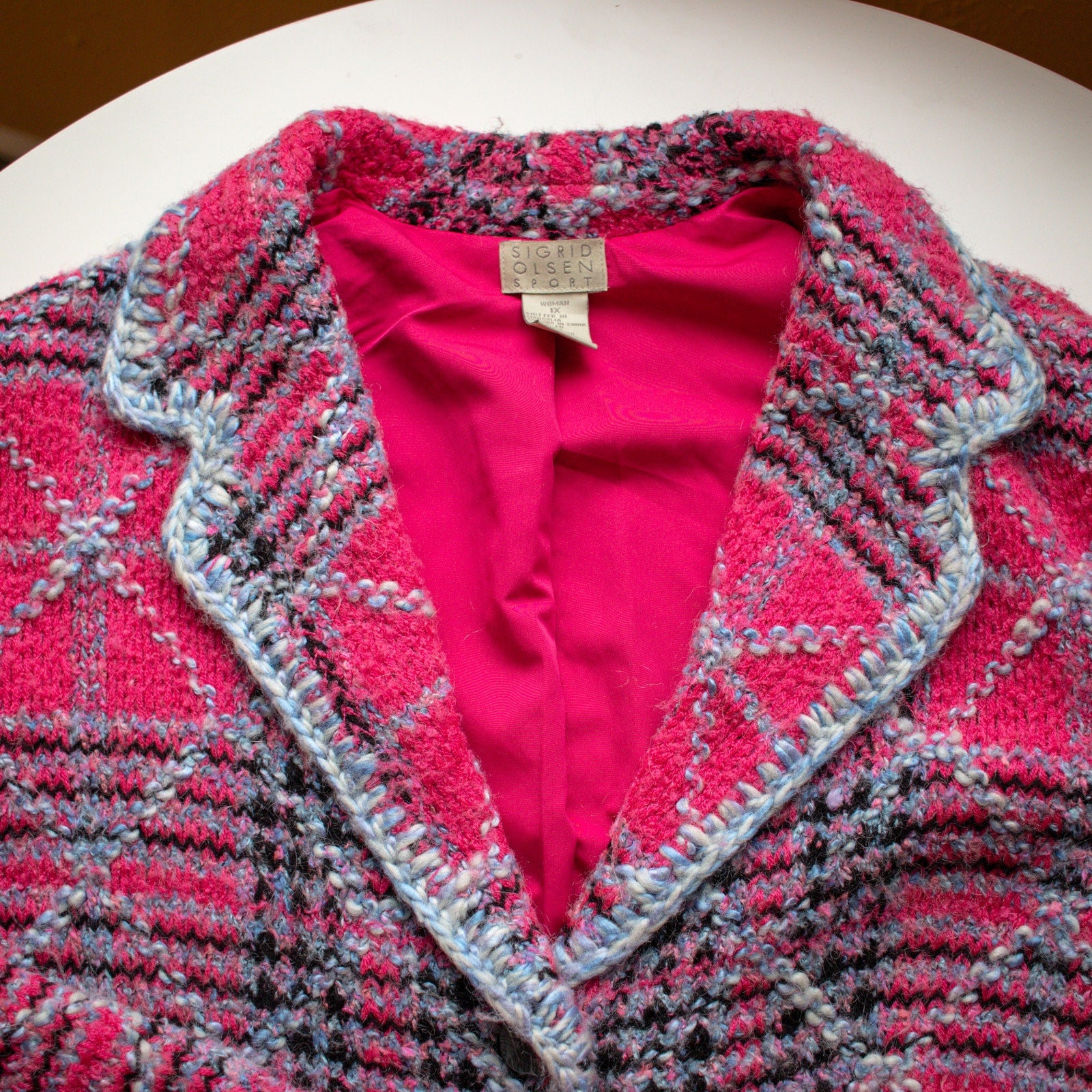 Sigrid Olsen Sport Pink and Blue Mid Length Lined Jacket Size Women's 1X