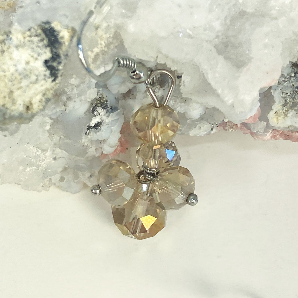 Vintage Glass Bead Cluster Dangly Earrings Champagne Beads