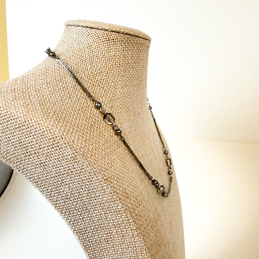 Vintage Silvery Station Necklace Open Work Cage Beads Short Chain