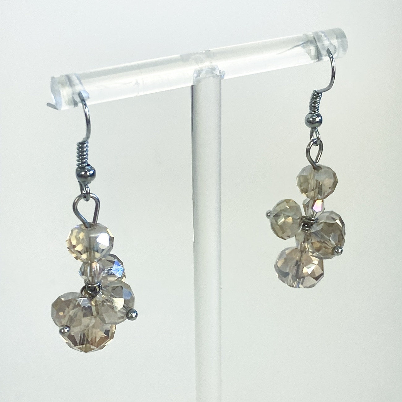 Vintage Glass Bead Cluster Dangly Earrings Champagne Beads
