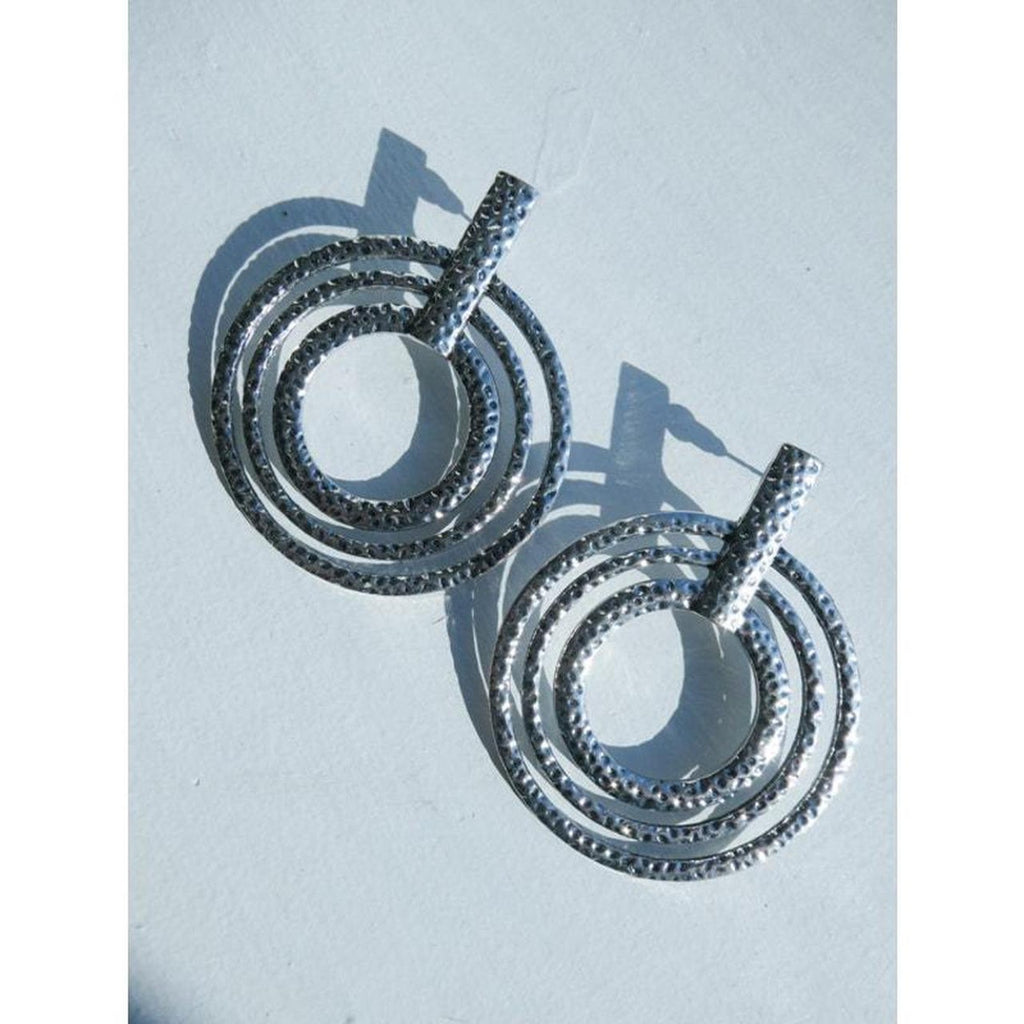 Large Silver Tone Disc Earrings