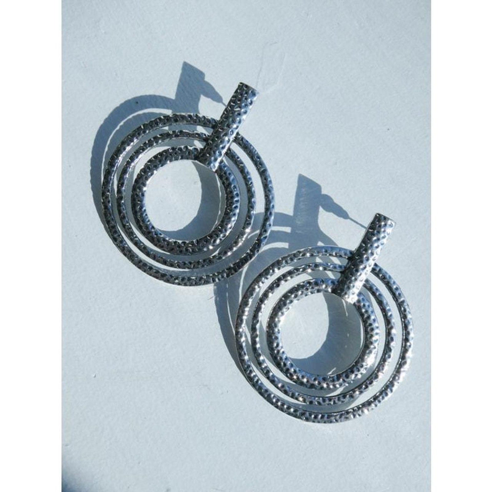 Large Silver Tone Disc Earrings
