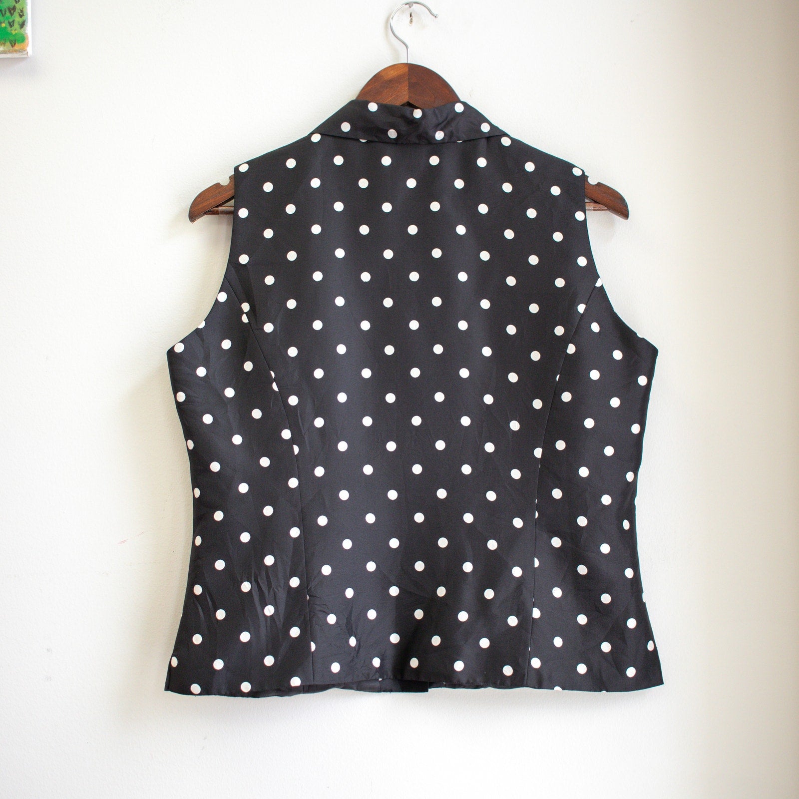 Vintage Silkland Black and White Polka-Dot Silk Sleeveless Top Size 10