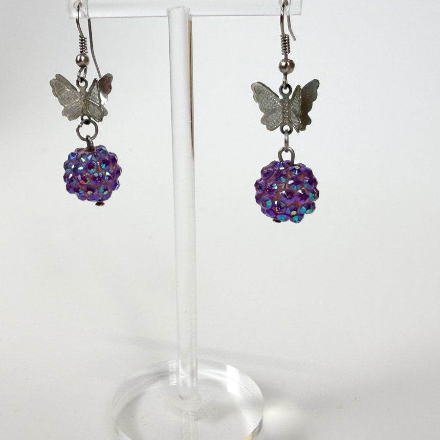 Y2K Butterfly Dangly Earrings Purple