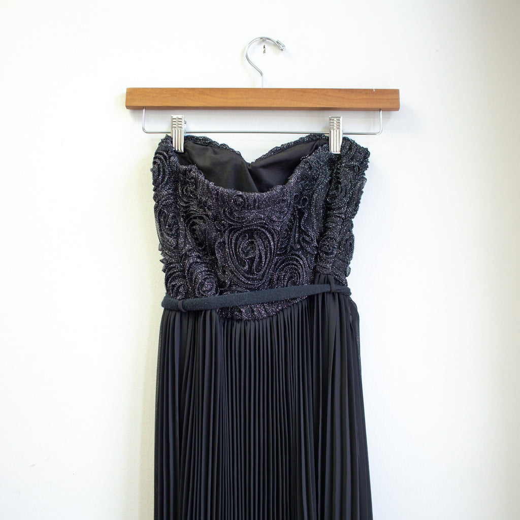 Janice Black Strapless Rosette Top Crepe Skirt Tie Waist Dress Size Small