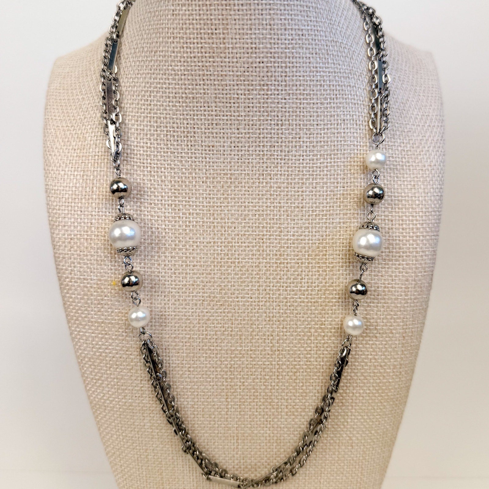 Silvery Multi-Strand Station Necklace