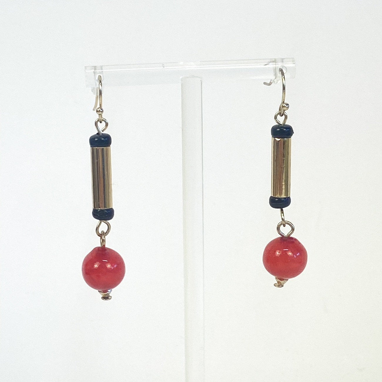 Red Gold and Black Dangly Drop Earrings