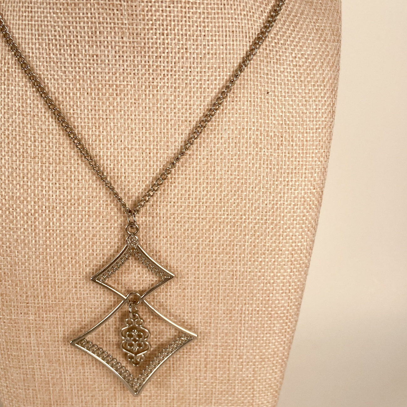 Silver Necklace Silver Tone Pendant Long Necklace