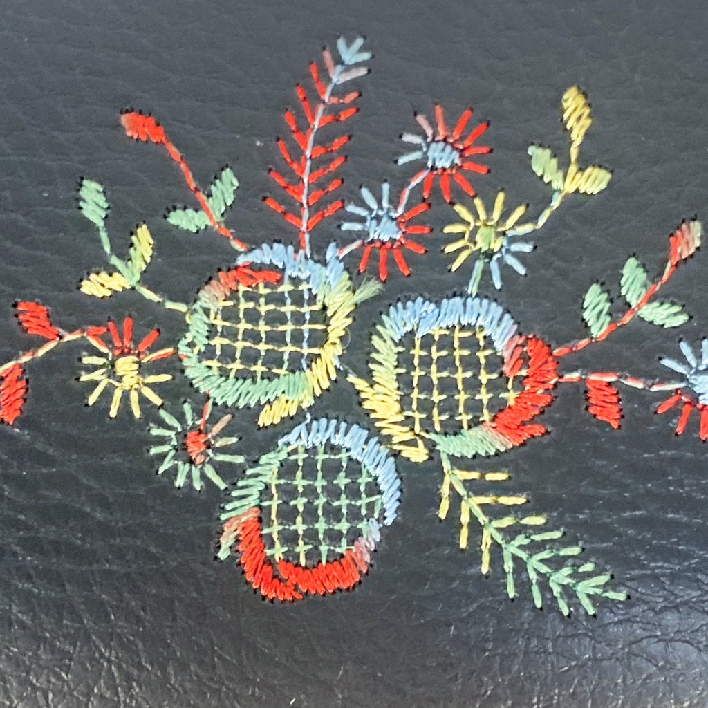 Black with Wildflower Embroidery Vintage Wallet
