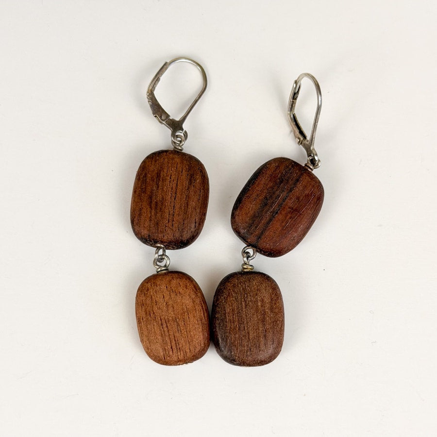 Wood Bead Earrings with Sterling Silver Earring Backs