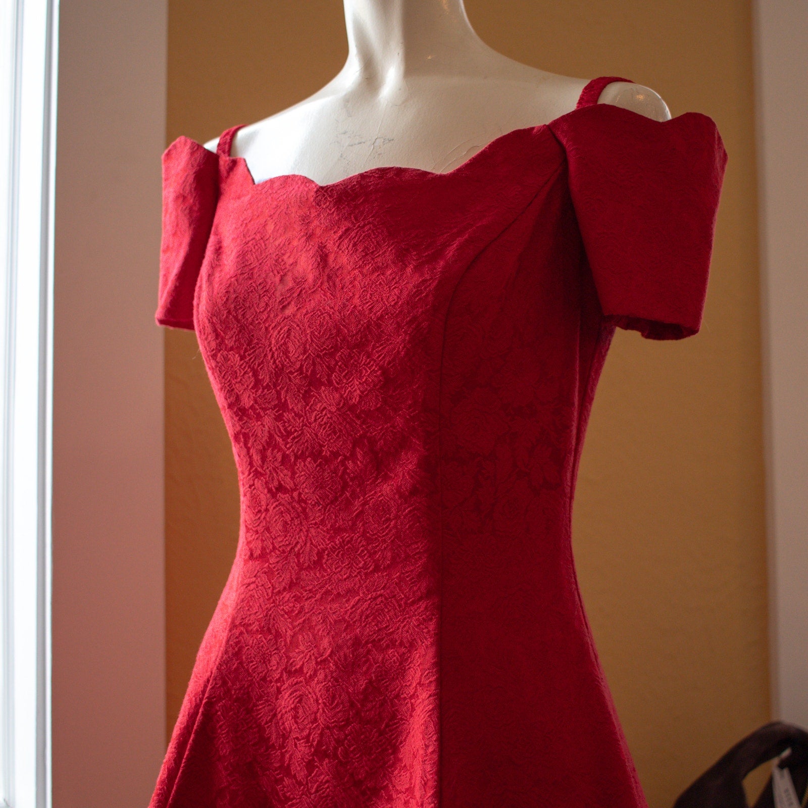 Vintage Red Floral A-Line Knee Length Cocktail Dress Size 5