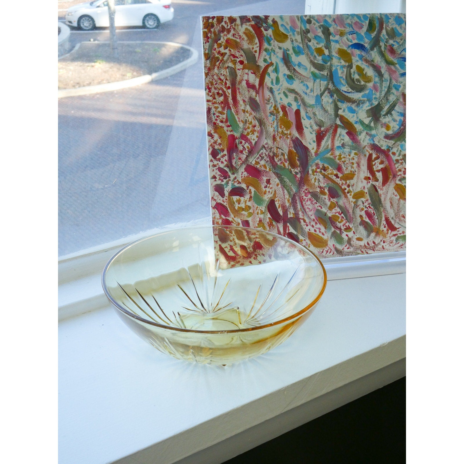 Star Amber Glass Bowl Depression Glass Style