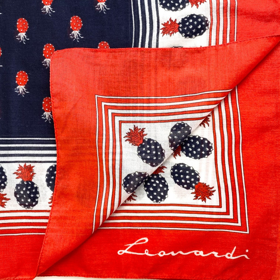 Leonardi Vintage Pineapple Print Red White & Blue Square Scarf