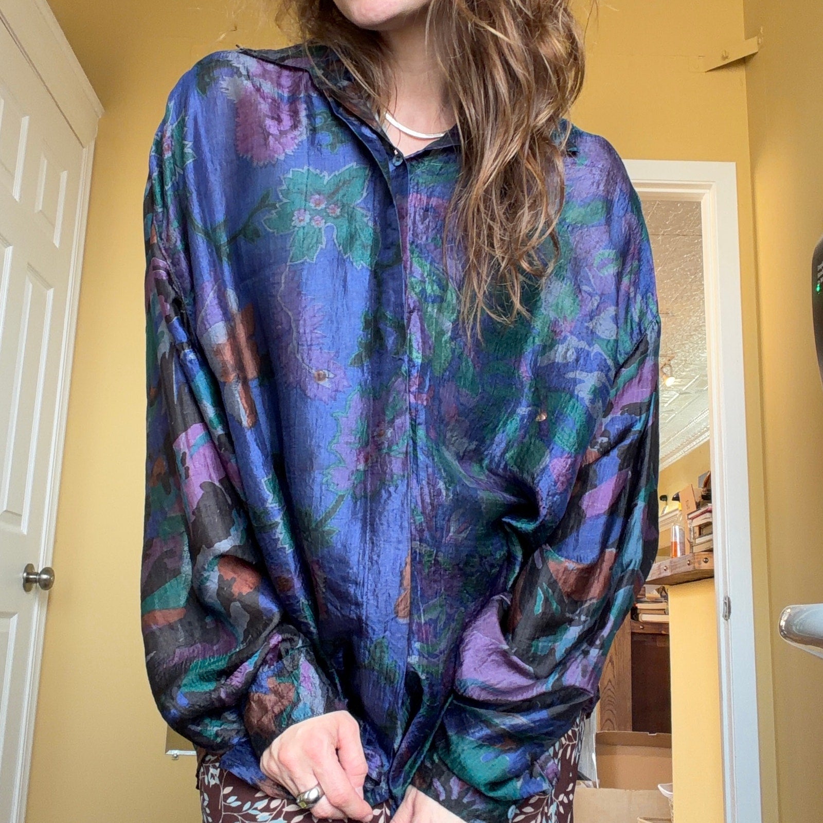 Vintage Silk Blousey Top Patterned 80s 90s