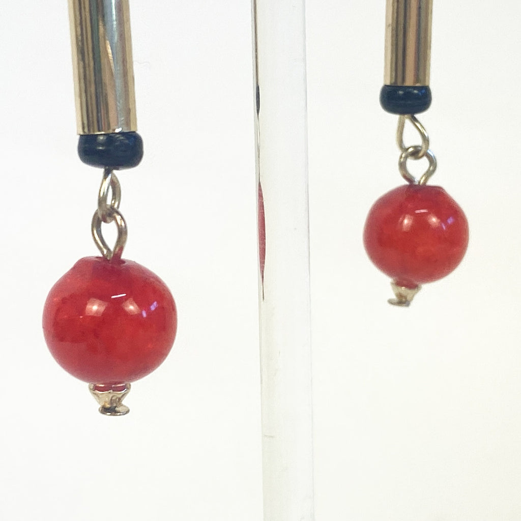 Red Gold and Black Dangly Drop Earrings