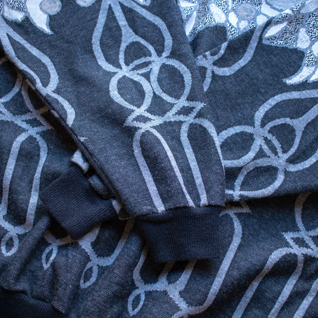 Women's Vintage 90s Patterned Black and Gray Cowl Neck Sweater Size Large