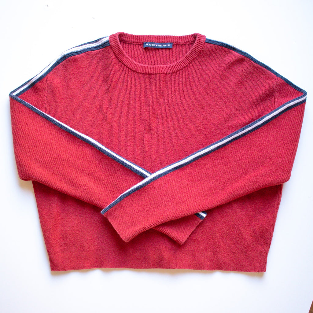 Brandy Melville Racing Stripe Crew Neck Cropped Sweater Size XS/S