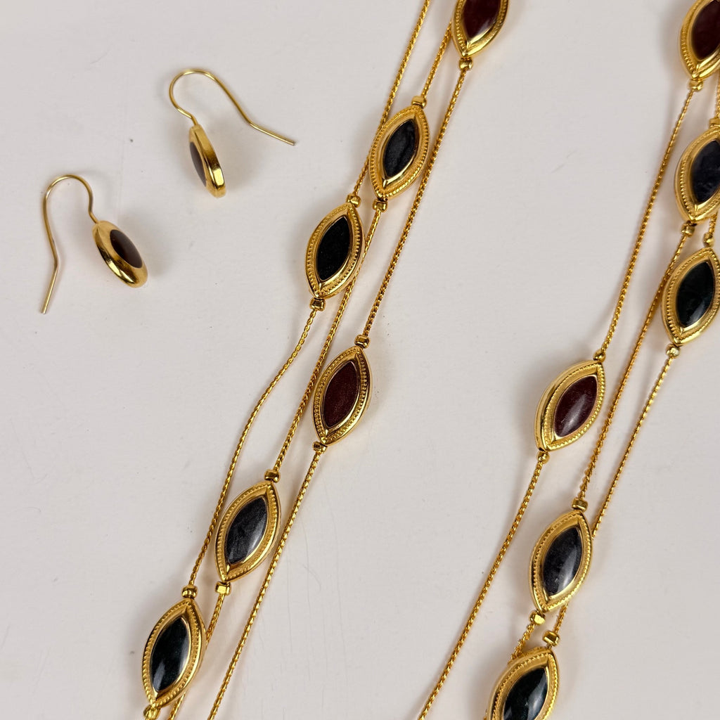 Gold Tone and Enamel Necklace & Earring Set