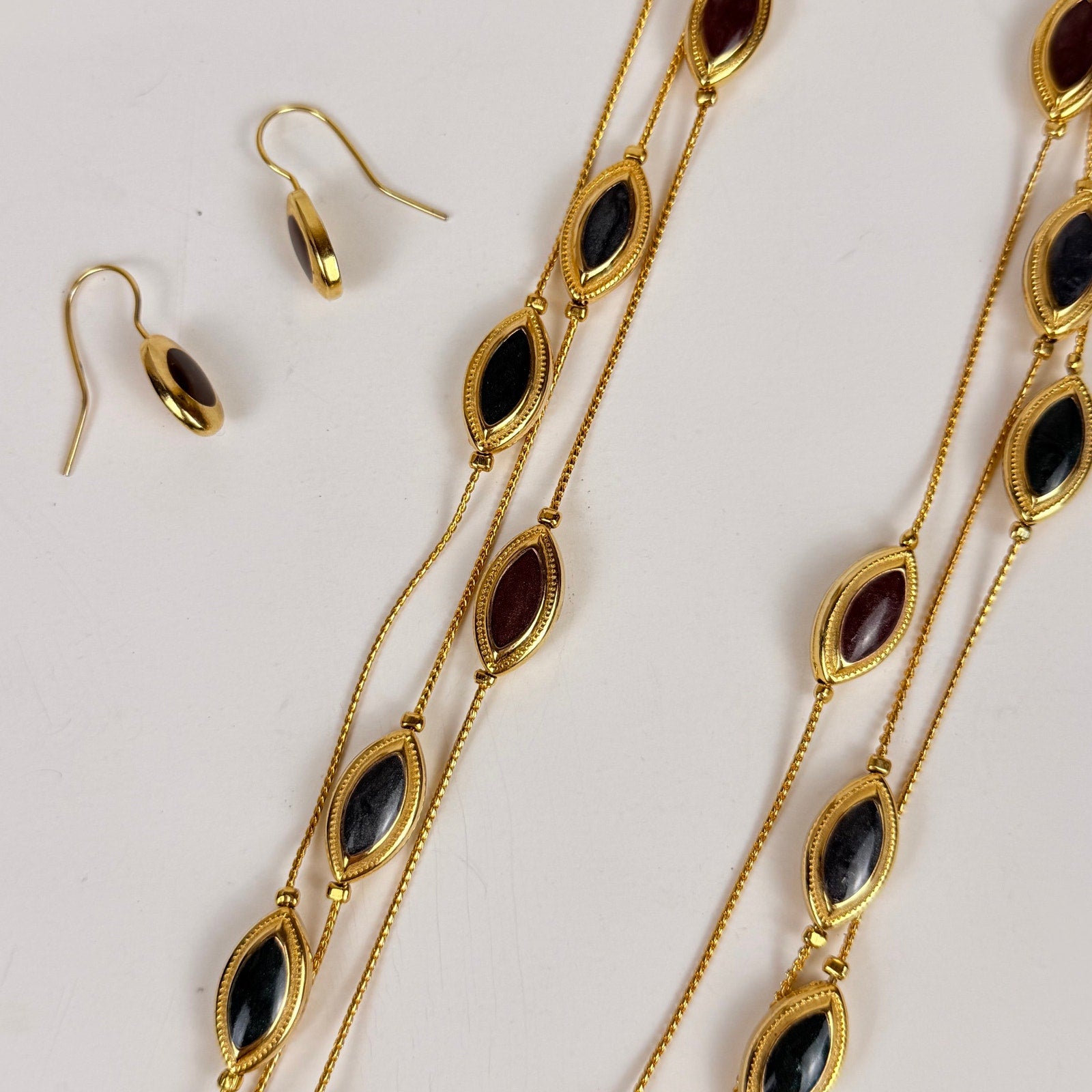Gold Tone and Enamel Necklace & Earring Set