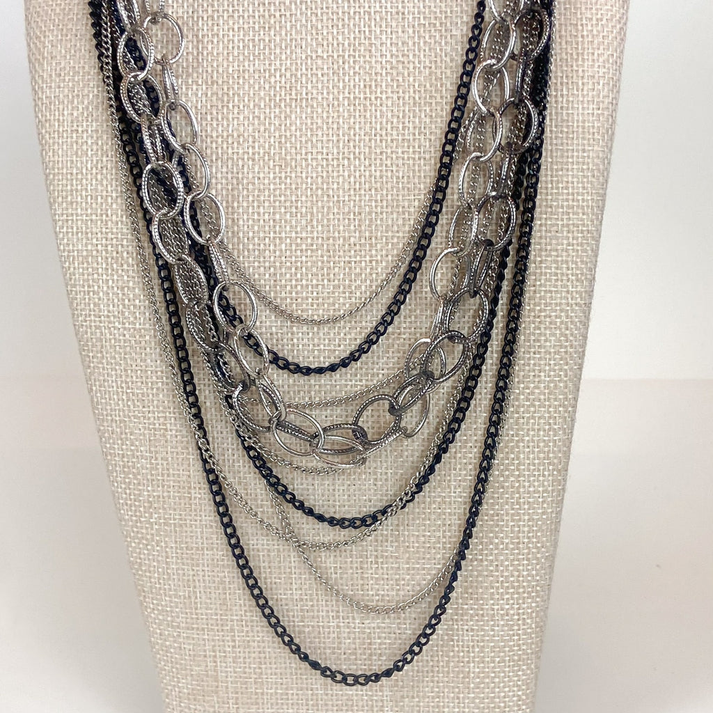 Indie Sleaze Multi-Strand Silver and Black New York and Company Necklace