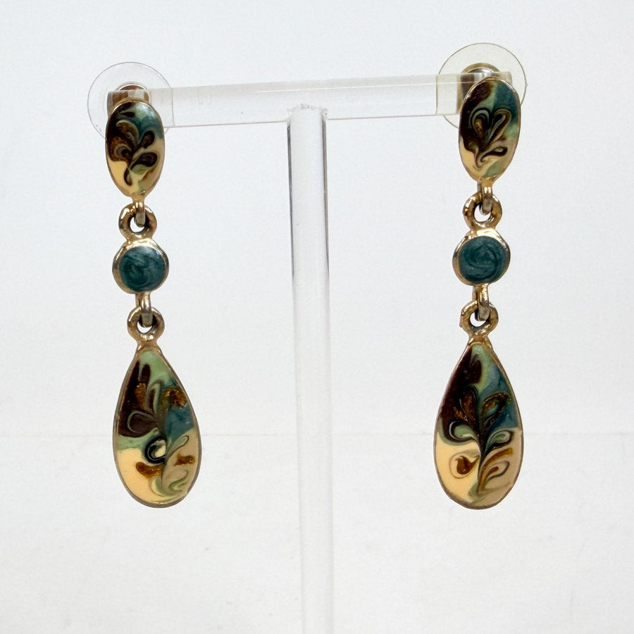 Made in American Vintage Gold-Tone and Enamel Dangly Earrings