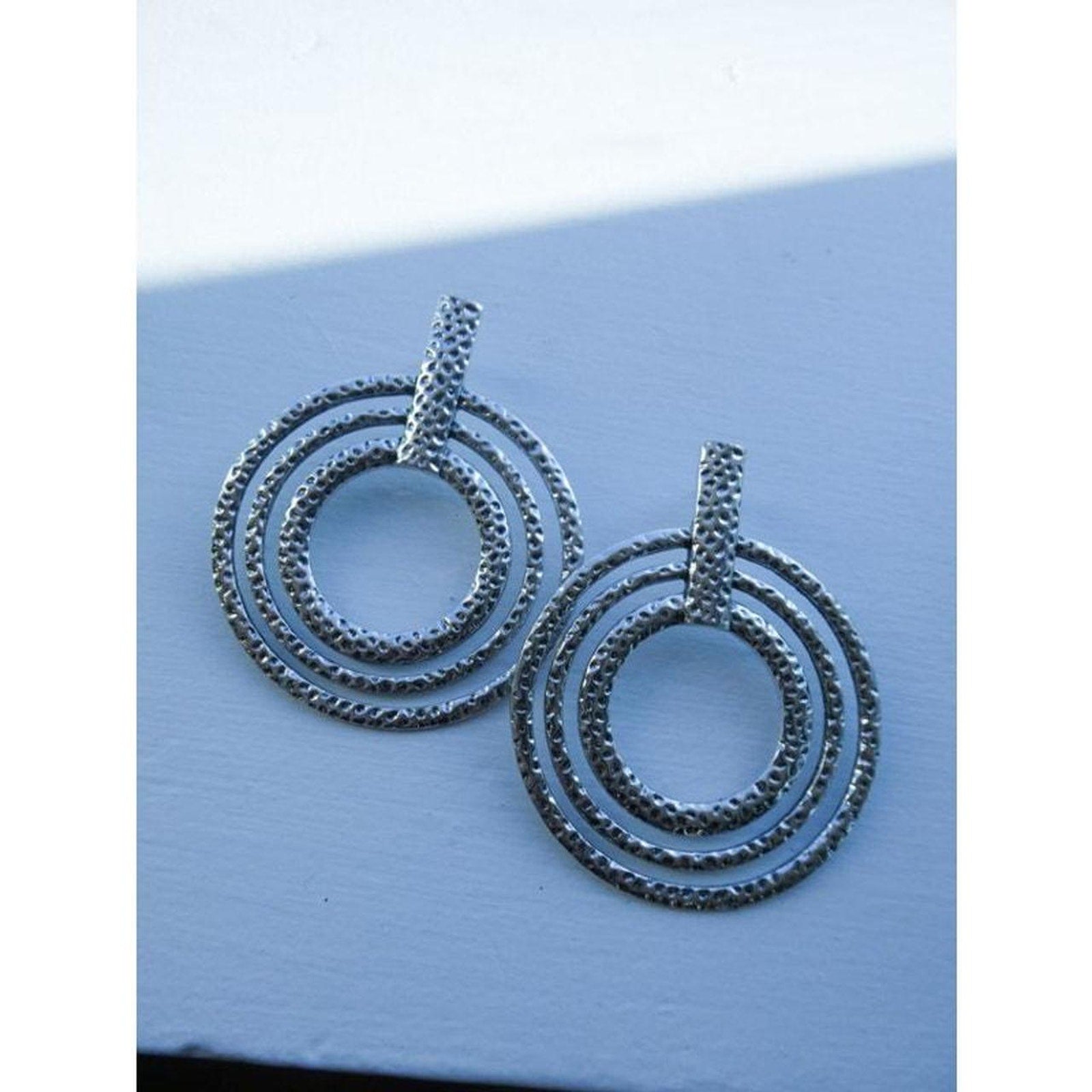Large Silver Tone Disc Earrings