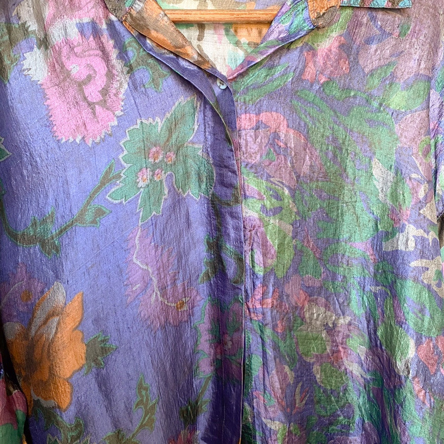Vintage Silk Blousey Top Patterned 80s 90s