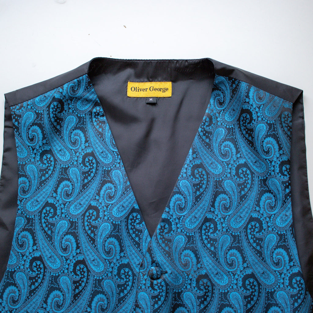 Vintage Blue Paisley Suit Vest Size Medium