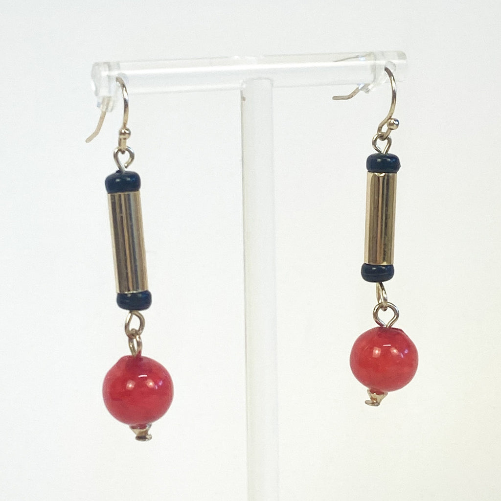 Red Gold and Black Dangly Drop Earrings