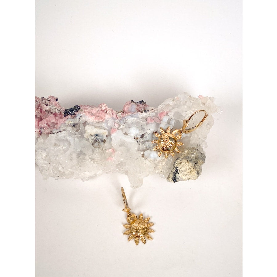 14K Yellow Gold Sun Celestial Charm Earrings