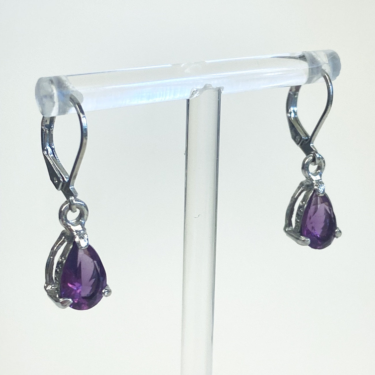 Silver Earrings Amethyst Dangly Sterling Silver Lever Back Earrings Regency Victorian