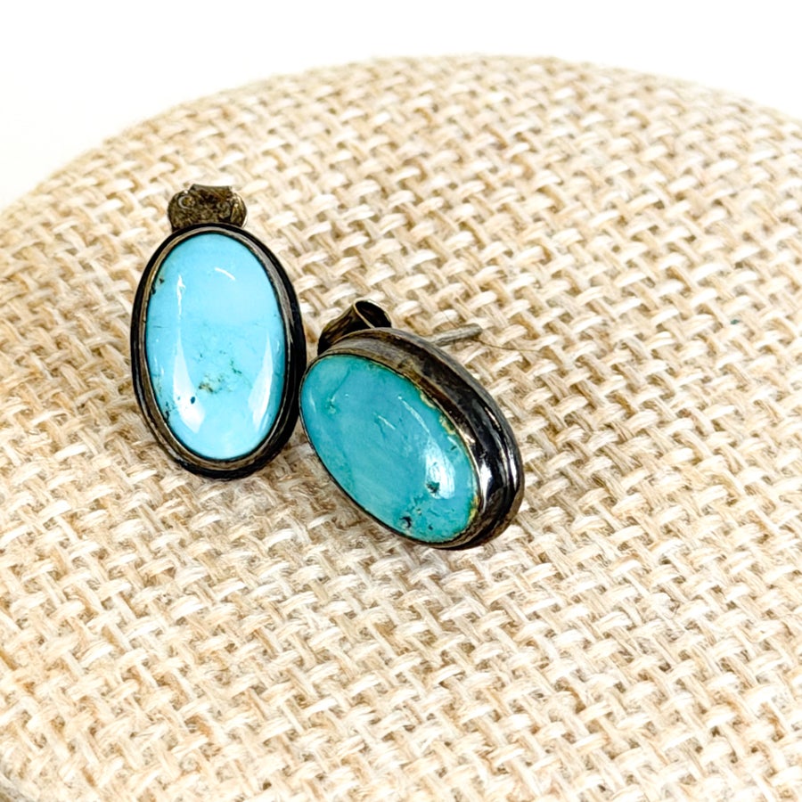 Sterling Silver Earrings Turquoise Cabochon Studs