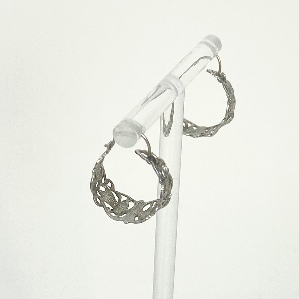 Silver Filigree Lace Hoop Earrings Vintage