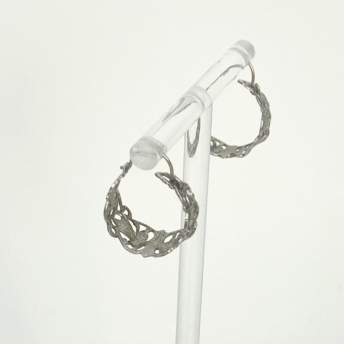 Silver Filigree Lace Hoop Earrings Vintage