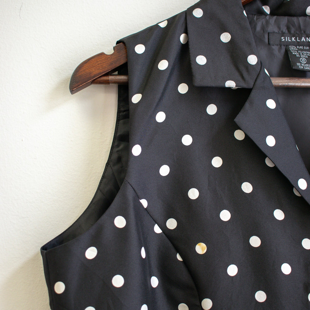 Vintage Silkland Black and White Polka-Dot Silk Sleeveless Top Size 10