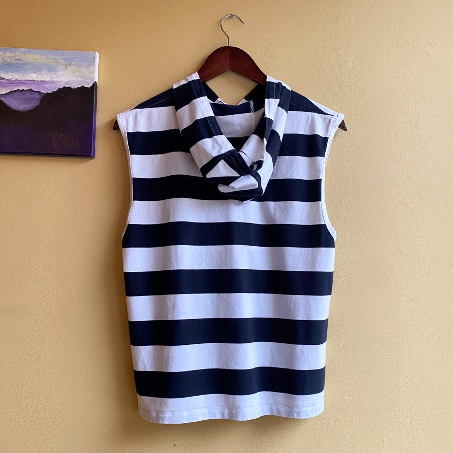Sleeveless Hooded Nautical Tank Tibi Navy and White Striped Top