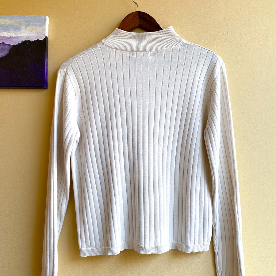 Vintage Cream Silk Mock Neck Silk & Cotton Blend Natural Textiles Size large