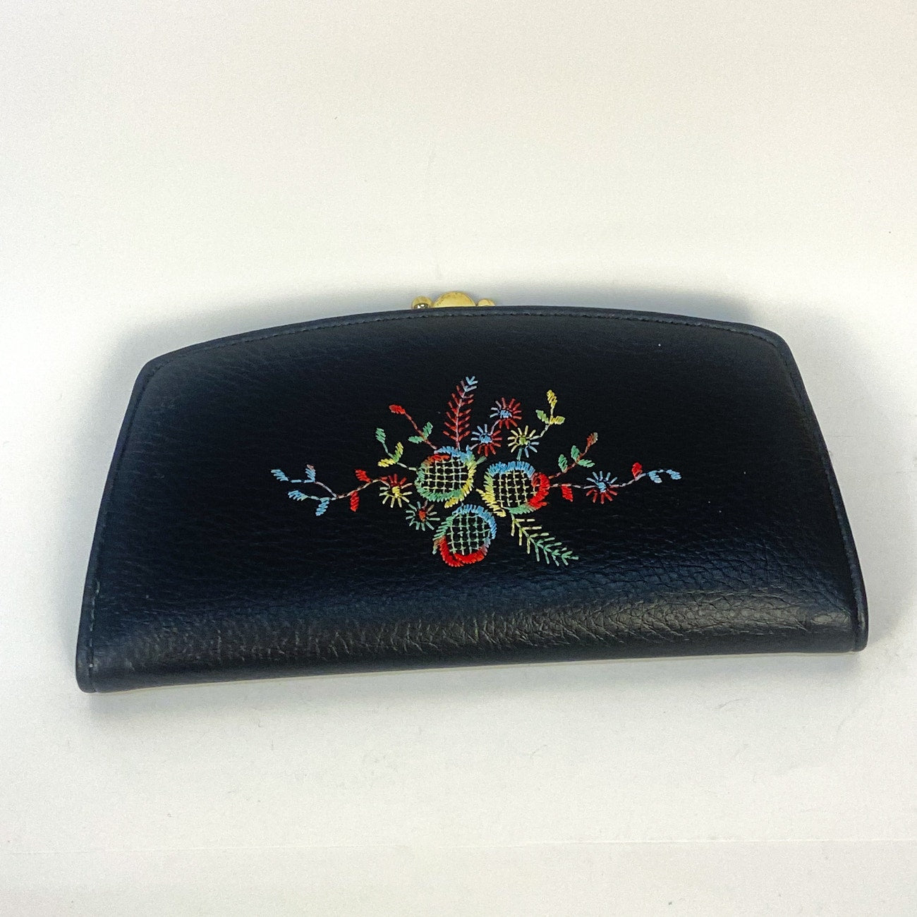 Black with Wildflower Embroidery Vintage Wallet