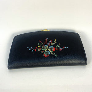 Black with Wildflower Embroidery Vintage Wallet