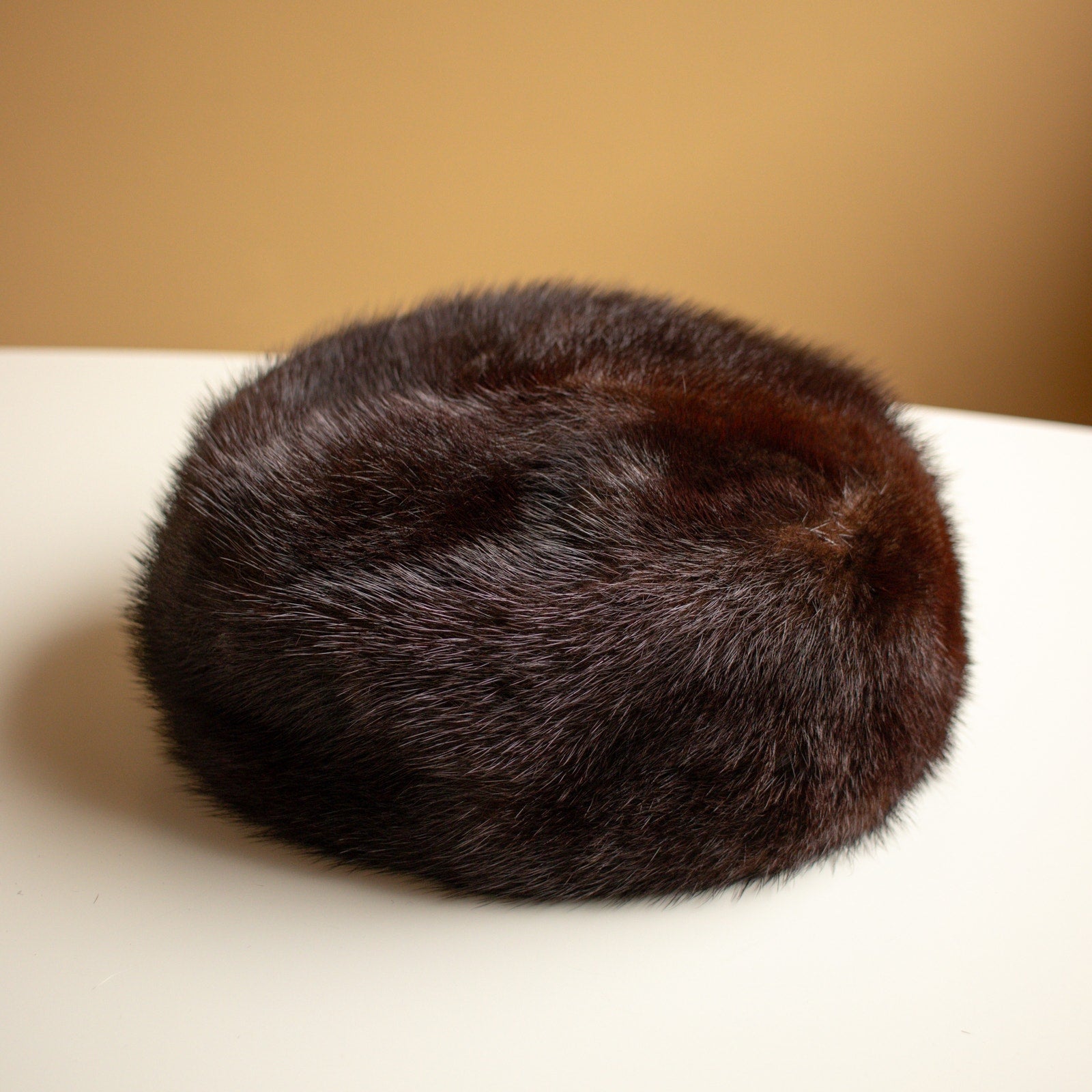Vintage Dark Brown Fur Pillbox Hat | Mr. Mark New York hat in Marshall Fields Box