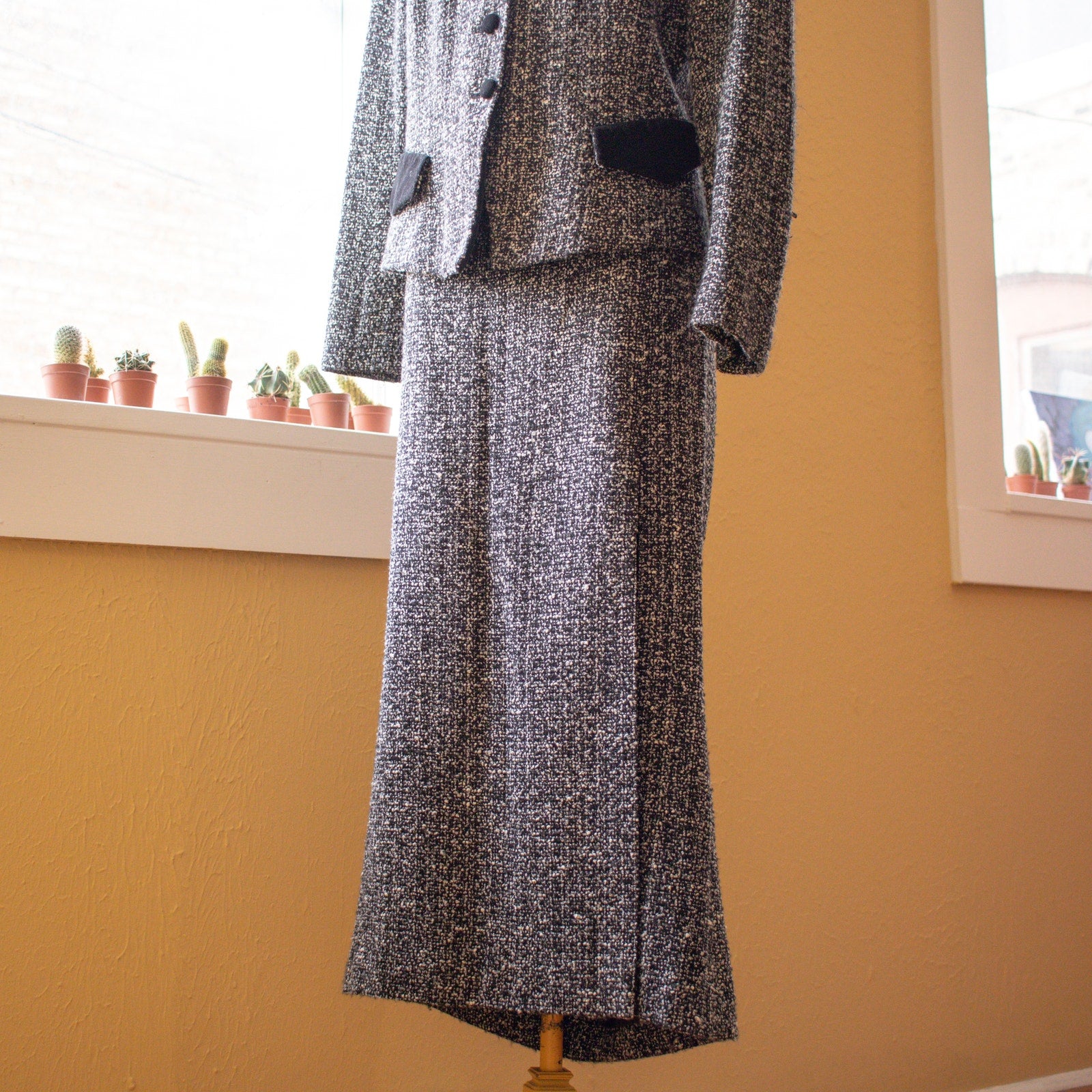 Vintage Matching Multi-Skirt Suit Set Gray and Black Size Large